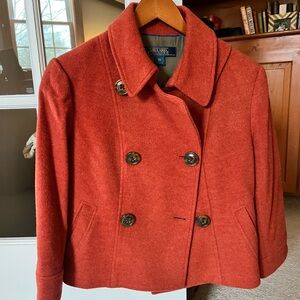 Reddish orange wool coat